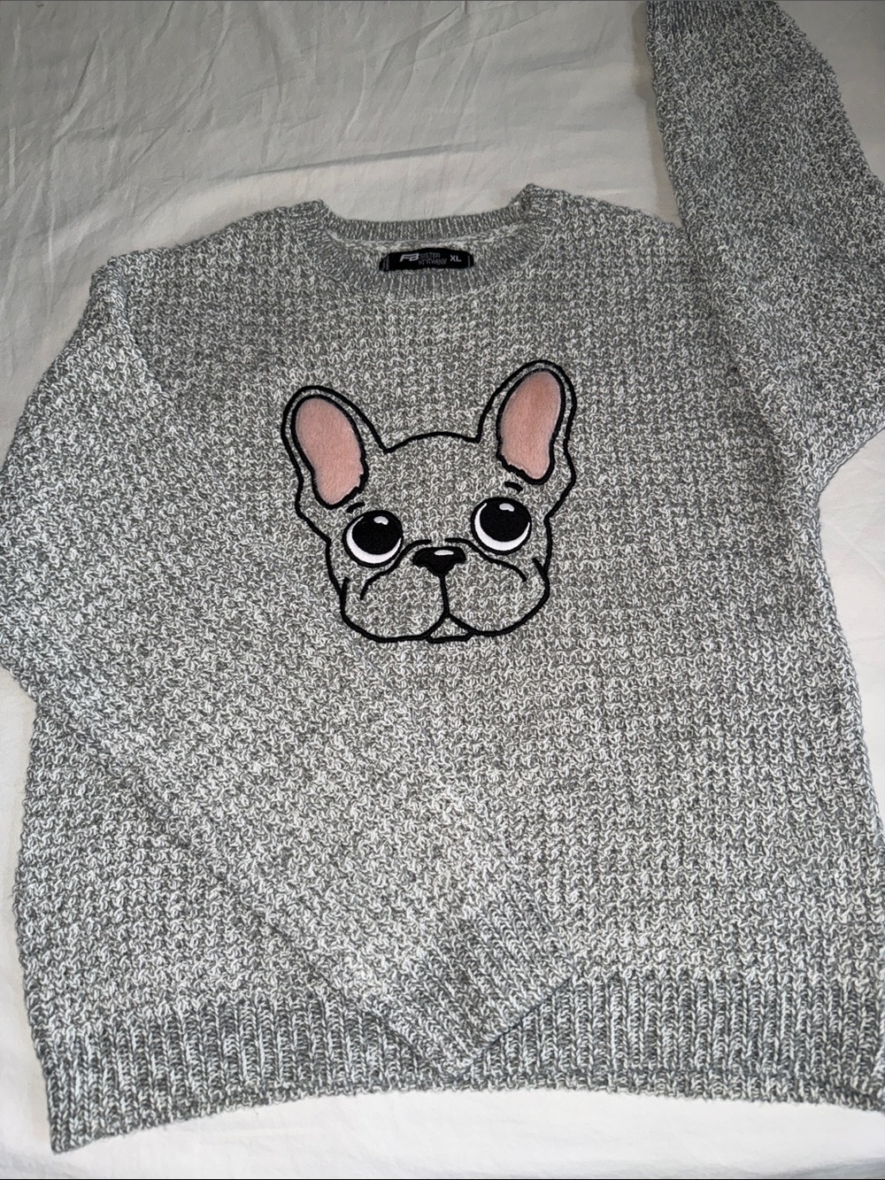 Women’s Gray Crewneck Sweater with French Bulldog Motif